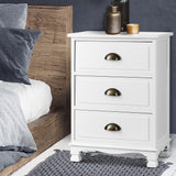 Bedside Tables: Artiss Bedside Table 3 Drawers Vintage - THYME White