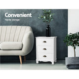Bedside Tables: Artiss Bedside Table 3 Drawers Vintage - THYME White
