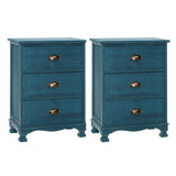 Artiss 2x Bedside Table 3 Drawers Vintage - THYME Blue