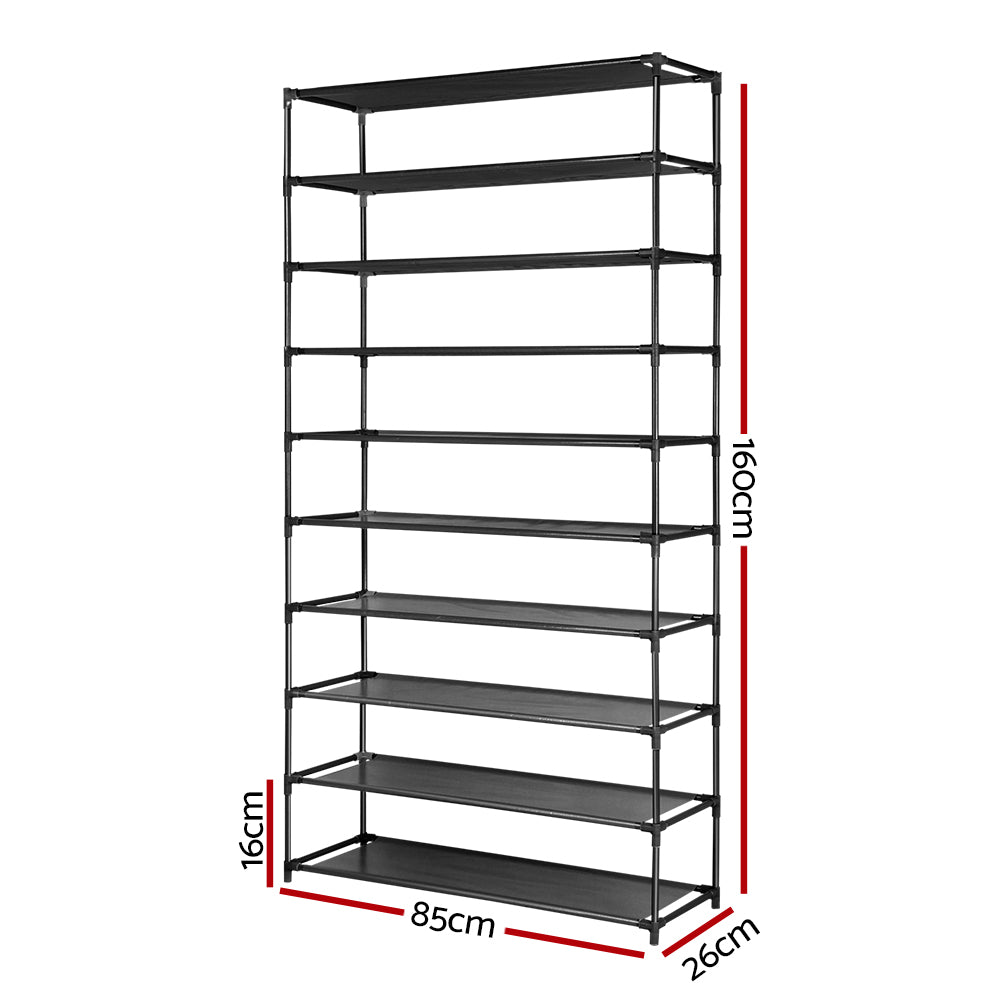 Shoe Storage: Artiss Shoe Rack Cabinet Stackable 50 Pairs 10-Tier Black