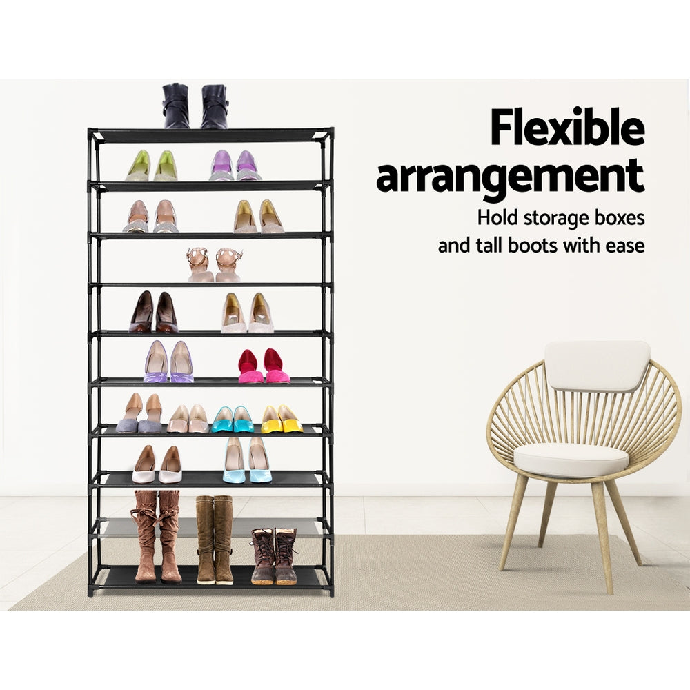 Shoe Storage: Artiss Shoe Rack Cabinet Stackable 50 Pairs 10-Tier Black