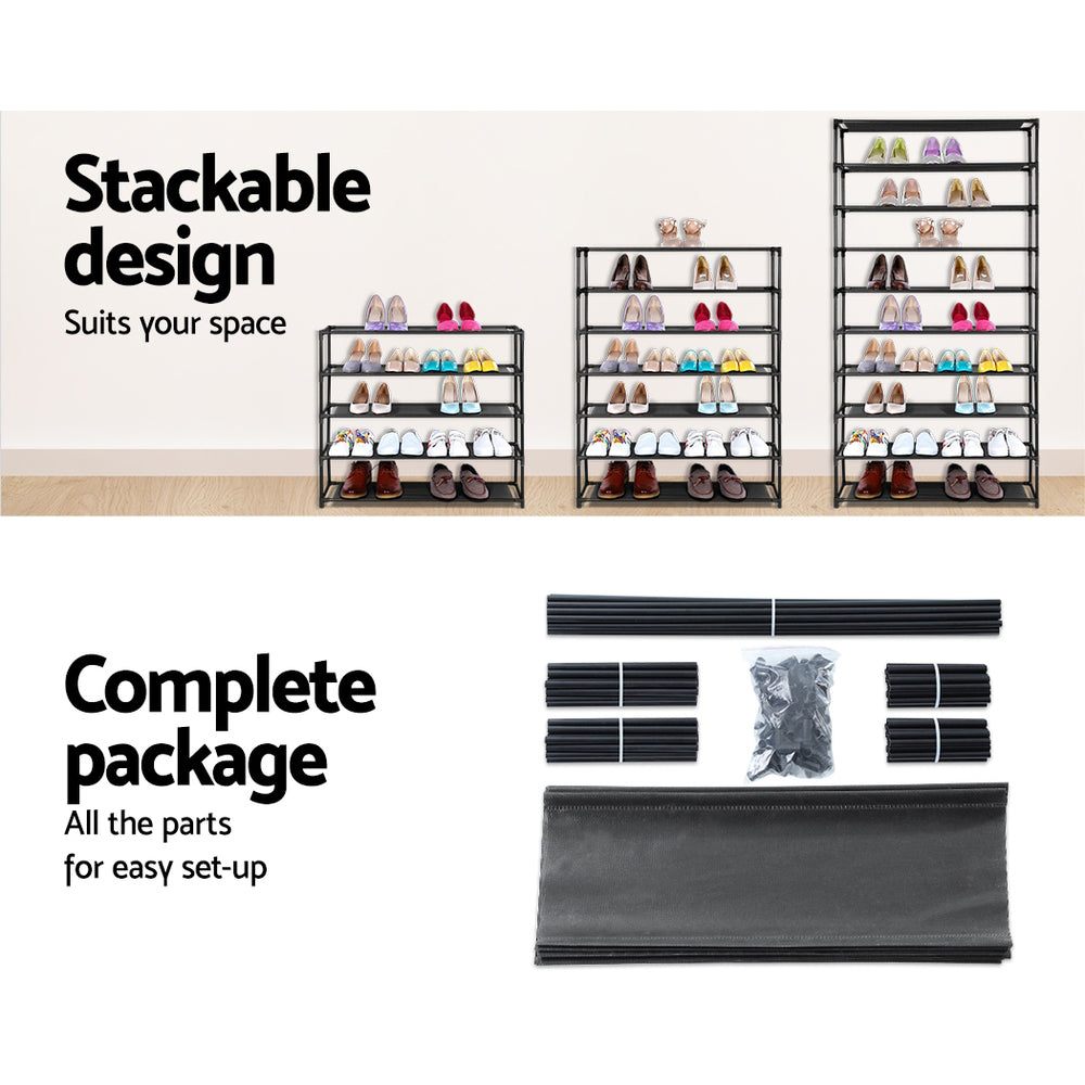 Shoe Storage: Artiss Shoe Rack Cabinet Stackable 50 Pairs 10-Tier Black