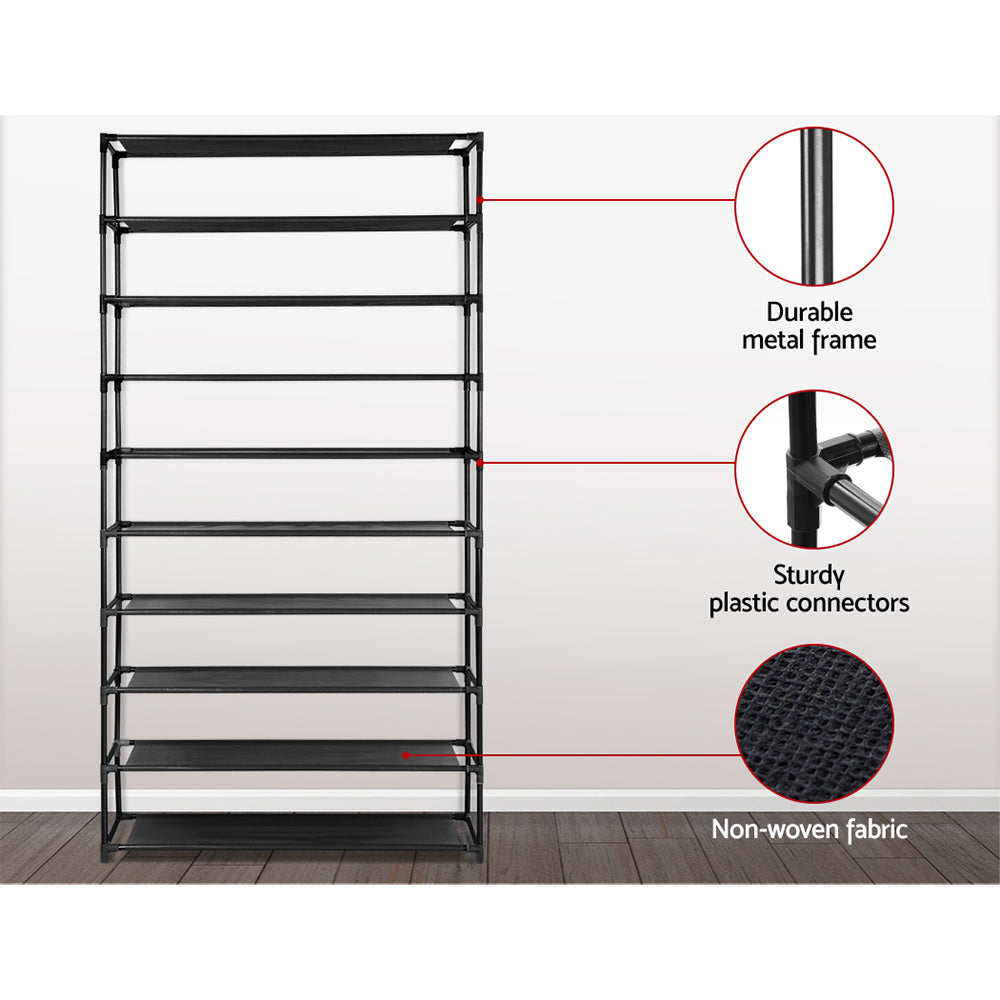 Shoe Storage: Artiss Shoe Rack Cabinet Stackable 50 Pairs 10-Tier Black