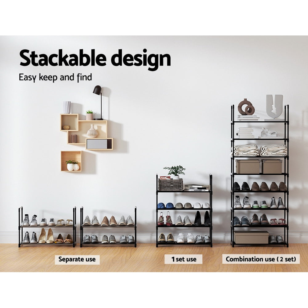 Shoe Storage: Artiss Shoe Rack Cabinet Stackable 4-tier 12 Pairs Black
