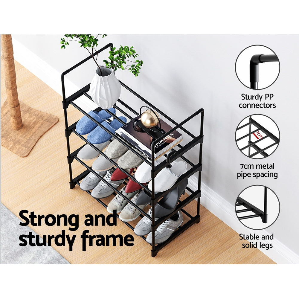 Shoe Storage: Artiss Shoe Rack Cabinet Stackable 4-tier 12 Pairs Black