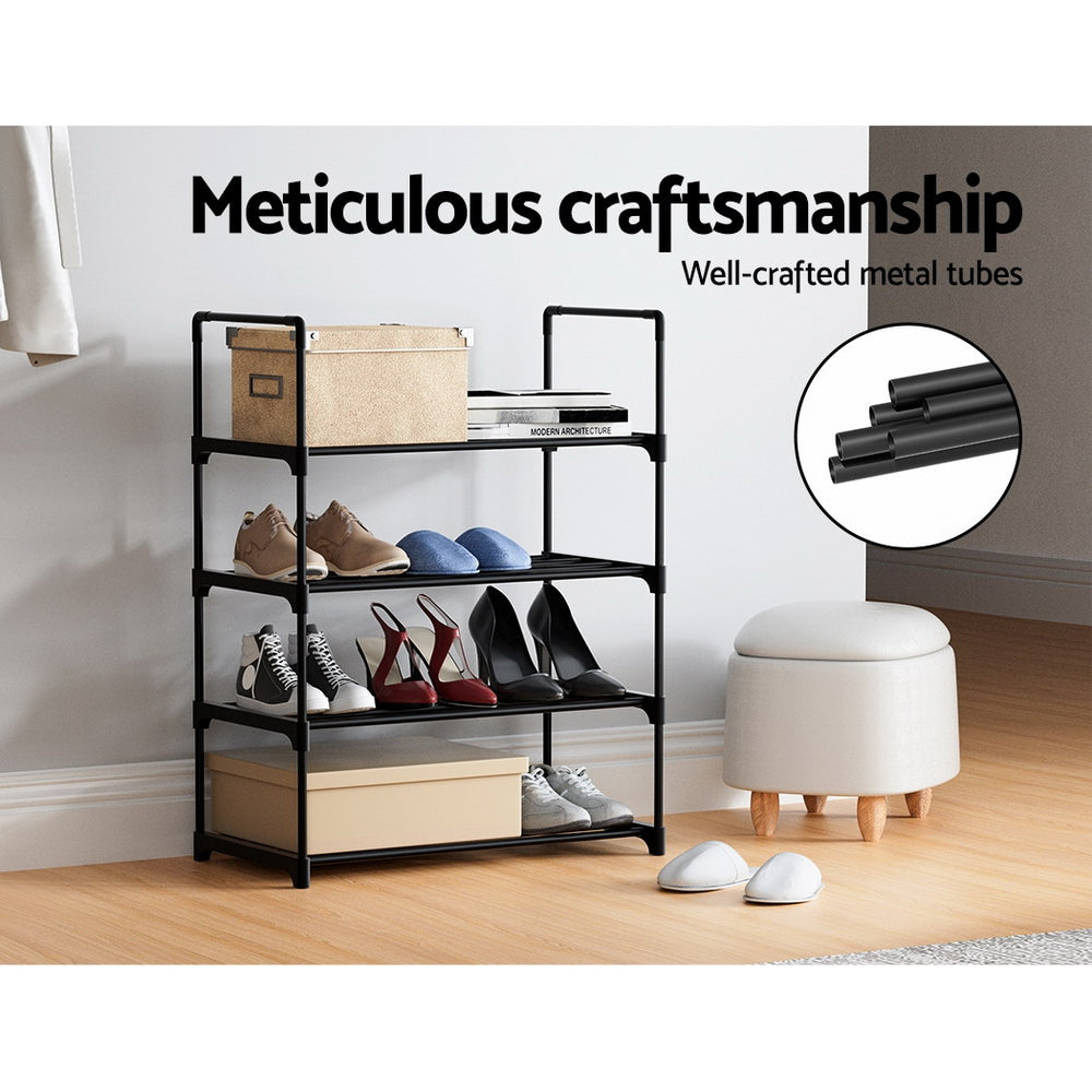 Shoe Storage: Artiss Shoe Rack Cabinet Stackable 4-tier 12 Pairs Black