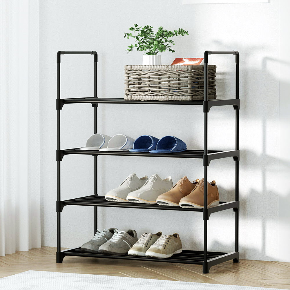 Shoe Storage: Artiss Shoe Rack Cabinet Stackable 4-tier 12 Pairs Black