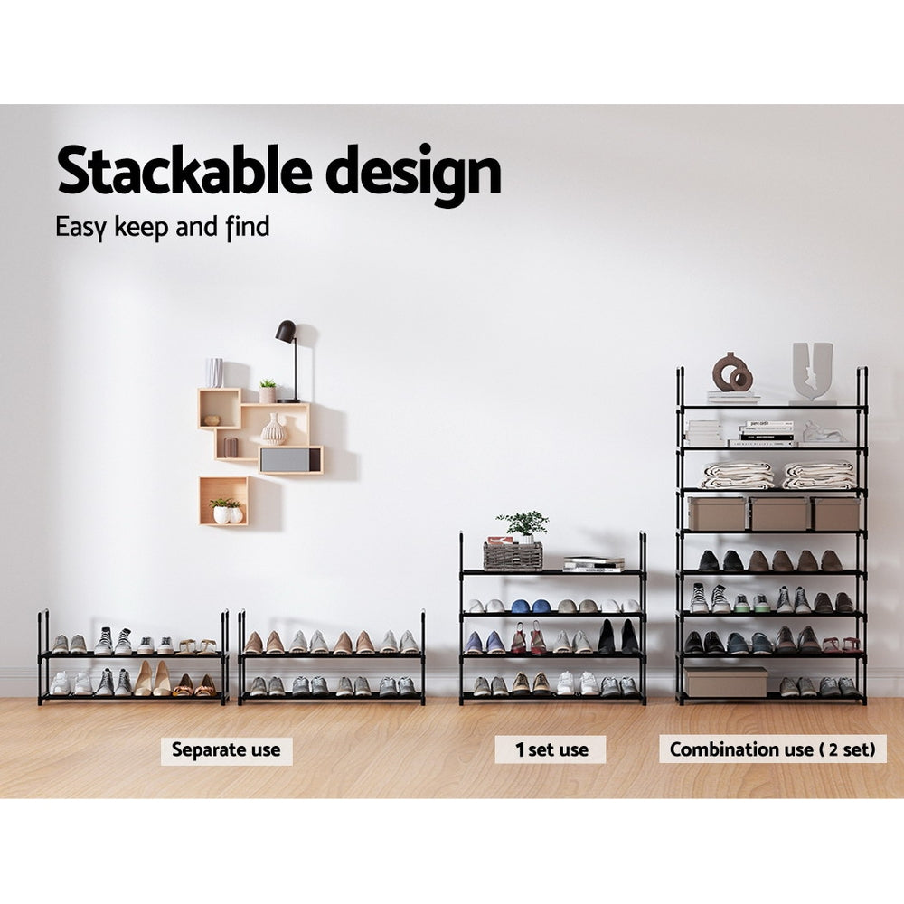 Shoe Storage: Artiss Shoe Rack 4-tier 16 Pairs Stackable Black