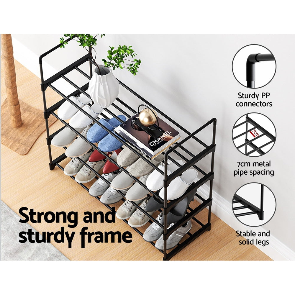 Shoe Storage: Artiss Shoe Rack 4-tier 16 Pairs Stackable Black
