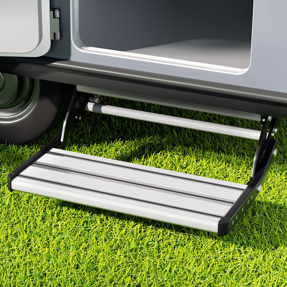 Automotive Loading Ramps: Weisshorn Manual Pull Out Caravan Step Folding RV Entry Stair 200KG Capacity Non-Slip Aluminium