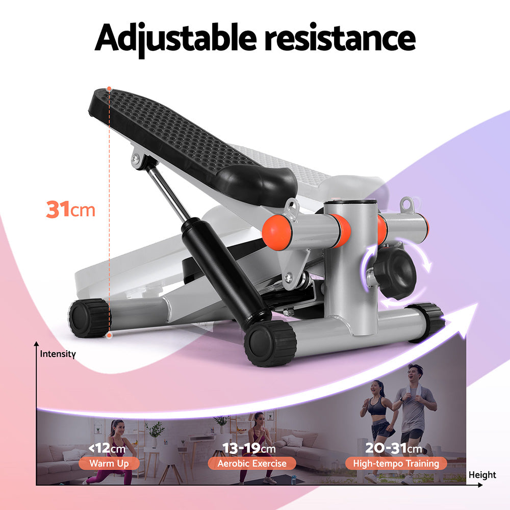 Gym & Training Step: Everfit Mini Stepper with Resistance Rope Aerobic for Exercise Compact Home Workout Grey
