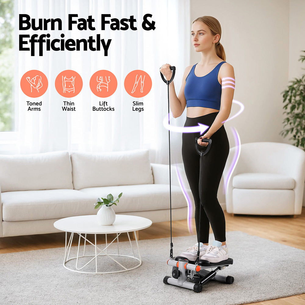 Gym & Training Step: Everfit Mini Stepper with Resistance Rope Aerobic for Exercise Compact Home Workout Grey