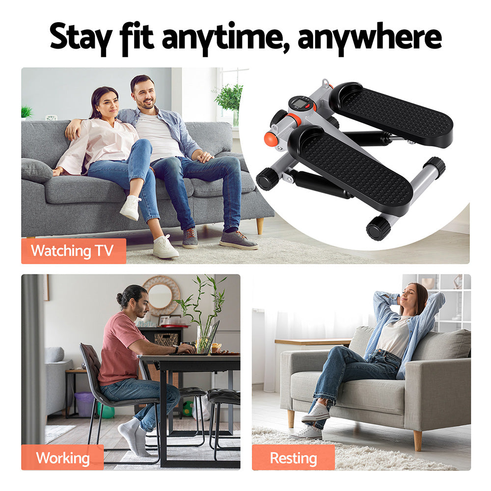 Gym & Training Step: Everfit Mini Stepper with Resistance Rope Aerobic for Exercise Compact Home Workout Grey