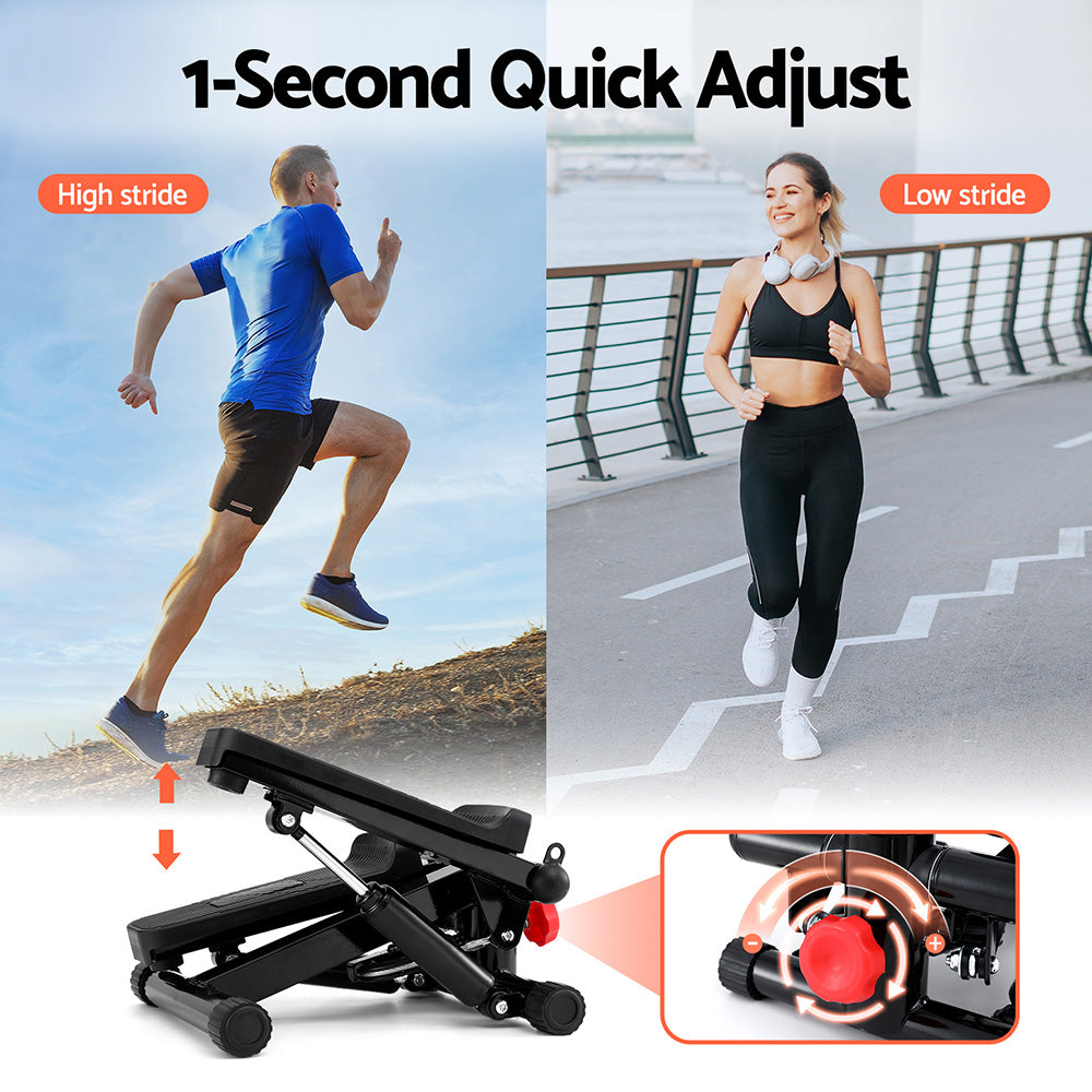 Gym & Training Step: Everfit Mini Stepper with Resistance Rope Aerobic for Exercise Compact Home Workout Black