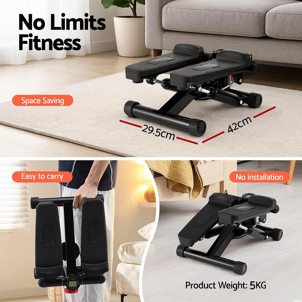 Gym & Training Step: Everfit Mini Stepper with Resistance Rope Aerobic for Exercise Compact Home Workout Black