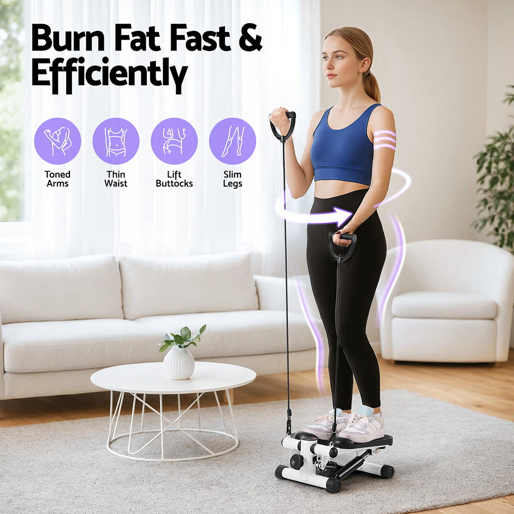 Gym & Training Step: Everfit Mini Stepper with Resistance Rope Aerobic for Exercise Compact Home Workout White