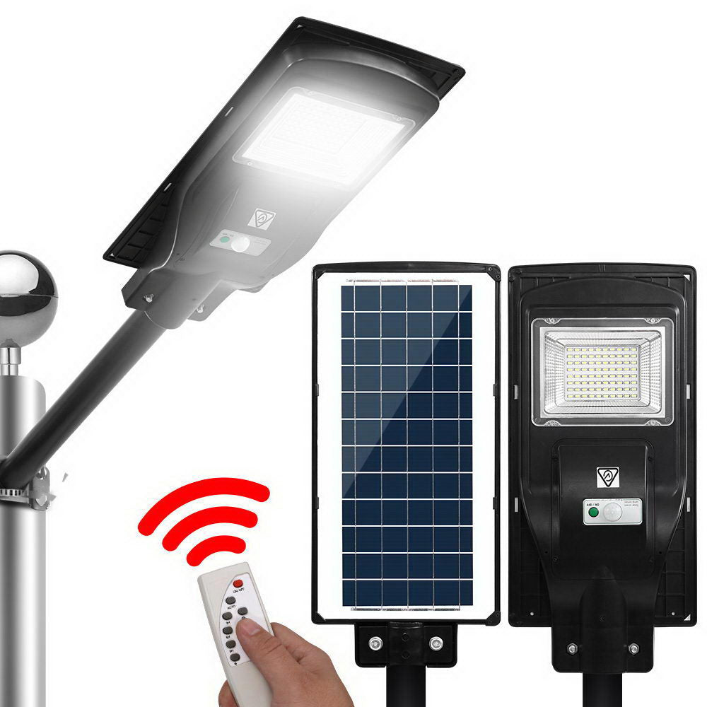 Night Lights & Ambient Lighting: Leier 80 LED Solar Street Light 90W Flood Motion Sensor Remote Outdoor Wall Lamp