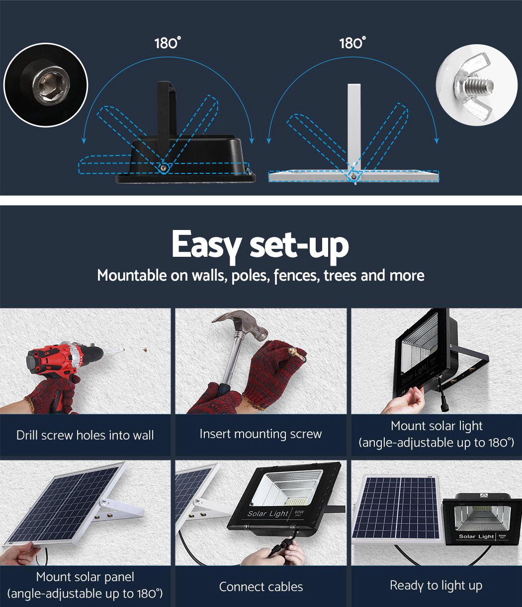 Night Lights & Ambient Lighting: Leier 80 LED Solar Street Light 60W Flood Motion Sensor Remote Outdoor Wall Lamp
