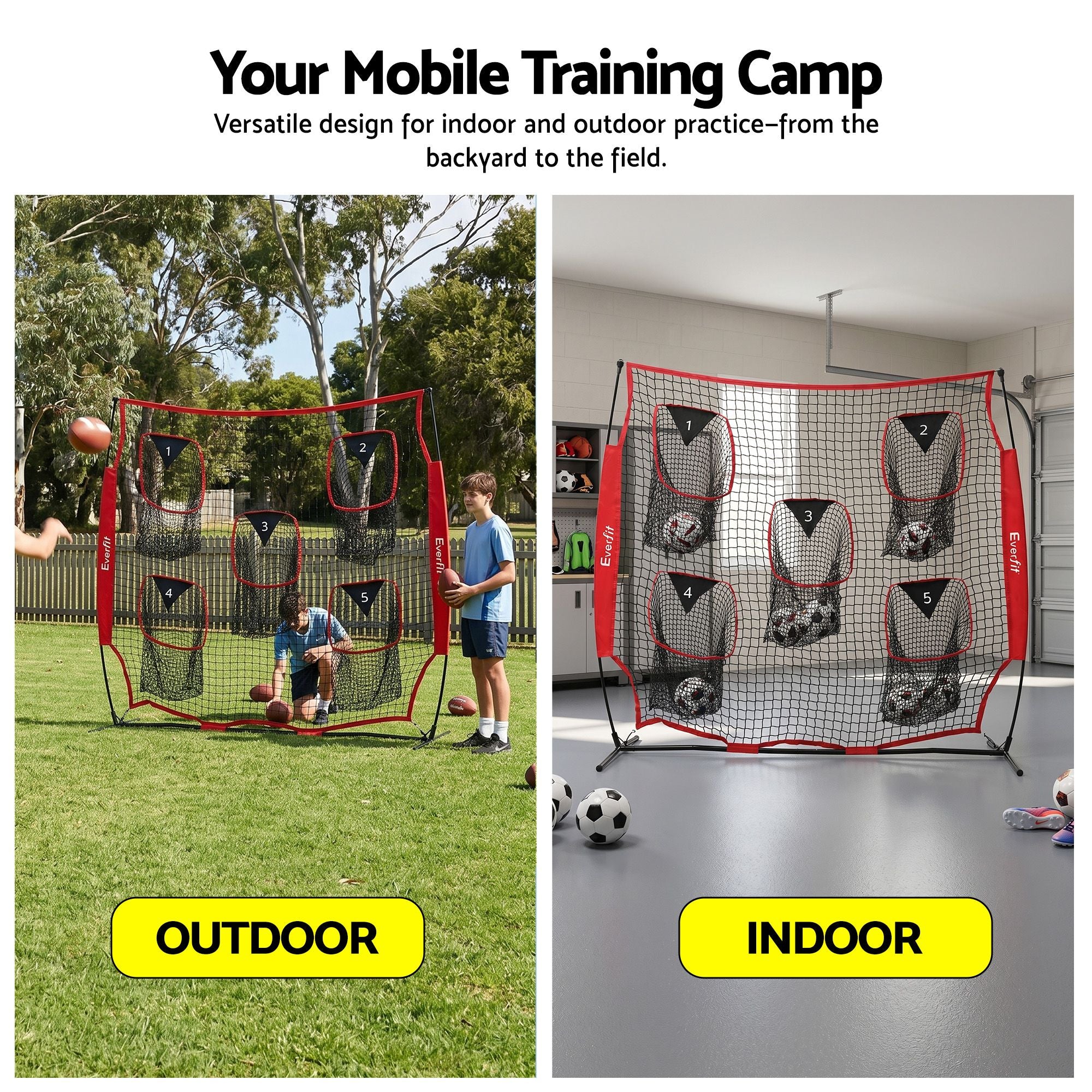 Everfit 1.8m Football Training Net 5 Target Portable Soccer Goal Nets Rebounder