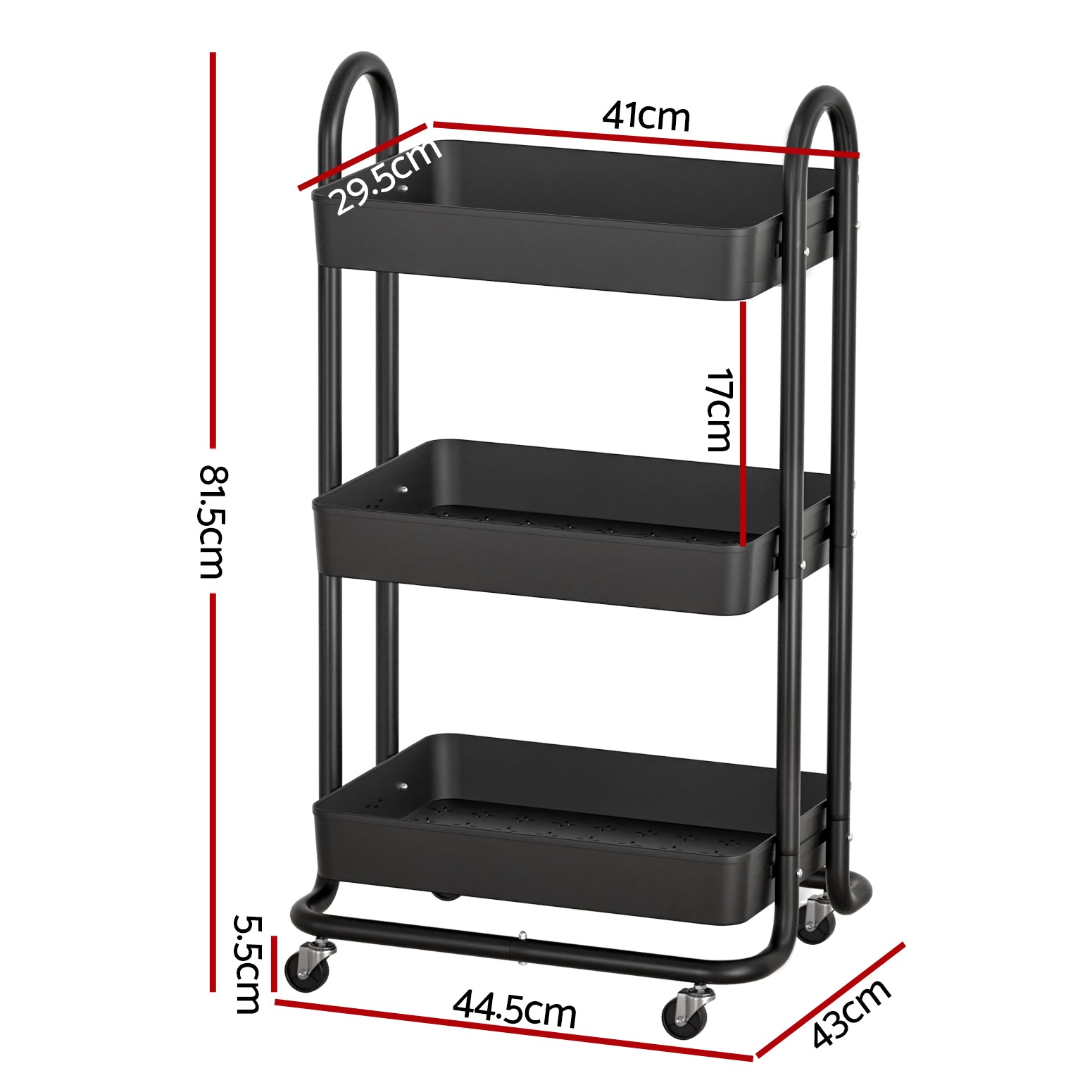 Kitchen & Dining Trolleys: Artiss Storage Trolley Kitchen Cart 3 Tiers Rack Shelf Organiser Wheels Black