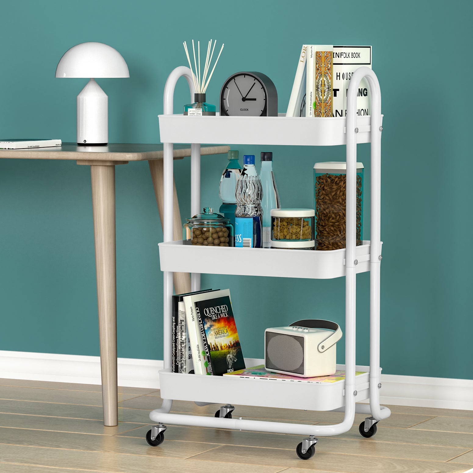 Kitchen & Dining Trolleys: Artiss Storage Trolley Kitchen Cart 3 Tiers Rack Shelf Organiser Wheels White