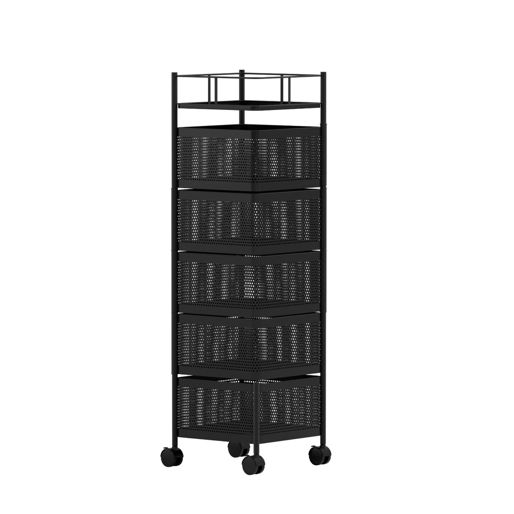 Kitchen & Dining Trolleys: Artiss Storage Trolley Kitchen Cart 5 Tiers Storage Rack Black