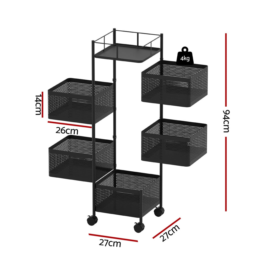 Kitchen & Dining Trolleys: Artiss Storage Trolley Kitchen Cart 5 Tiers Storage Rack Black