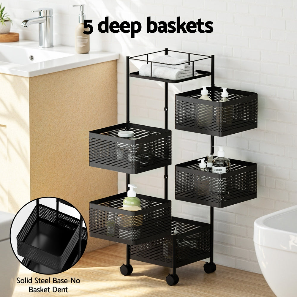 Kitchen & Dining Trolleys: Artiss Storage Trolley Kitchen Cart 5 Tiers Storage Rack Black