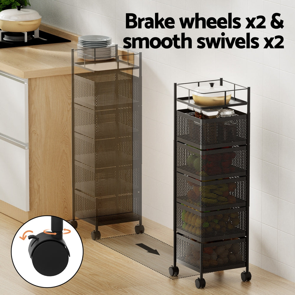 Kitchen & Dining Trolleys: Artiss Storage Trolley Kitchen Cart 5 Tiers Storage Rack Black