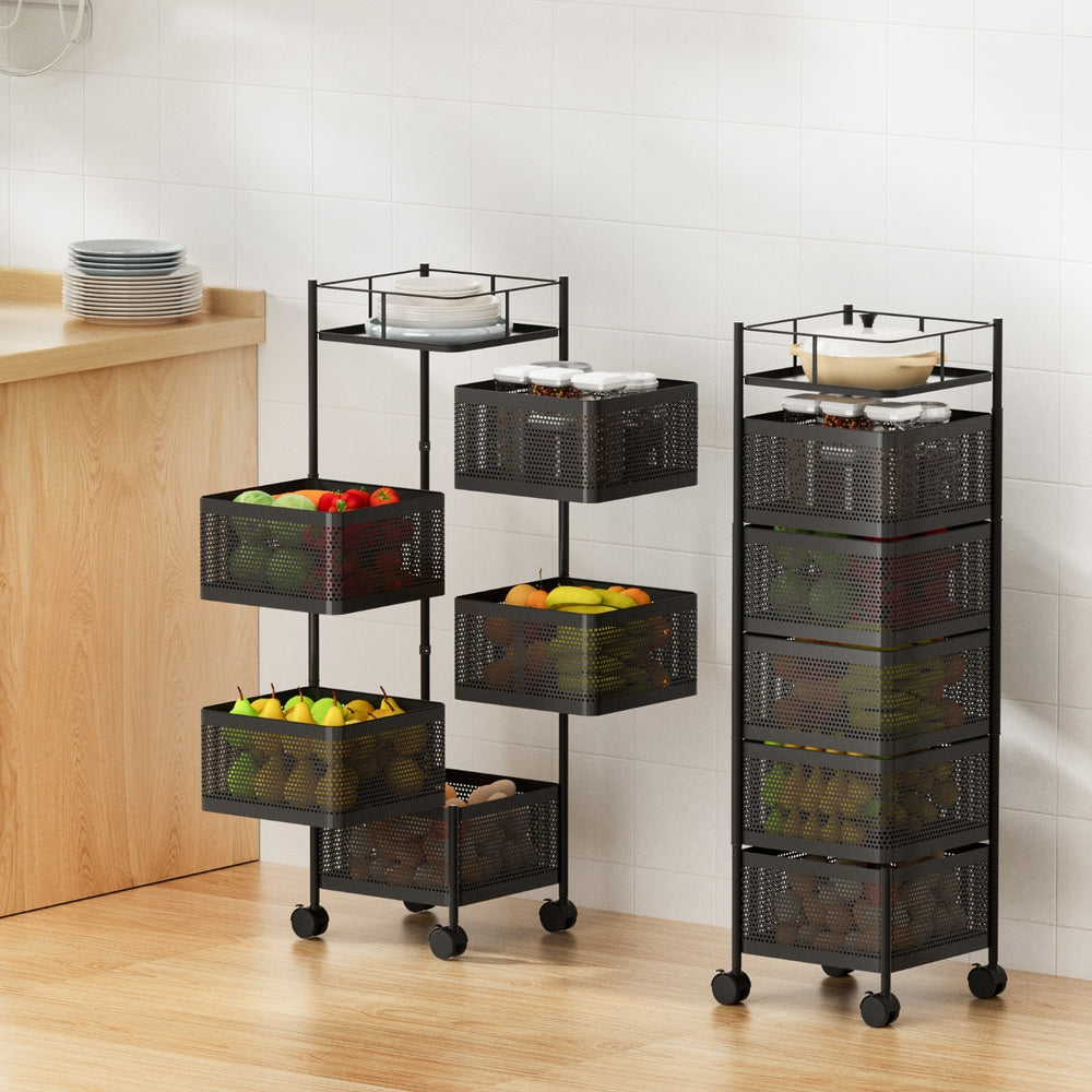 Kitchen & Dining Trolleys: Artiss Storage Trolley Kitchen Cart 5 Tiers Storage Rack Black