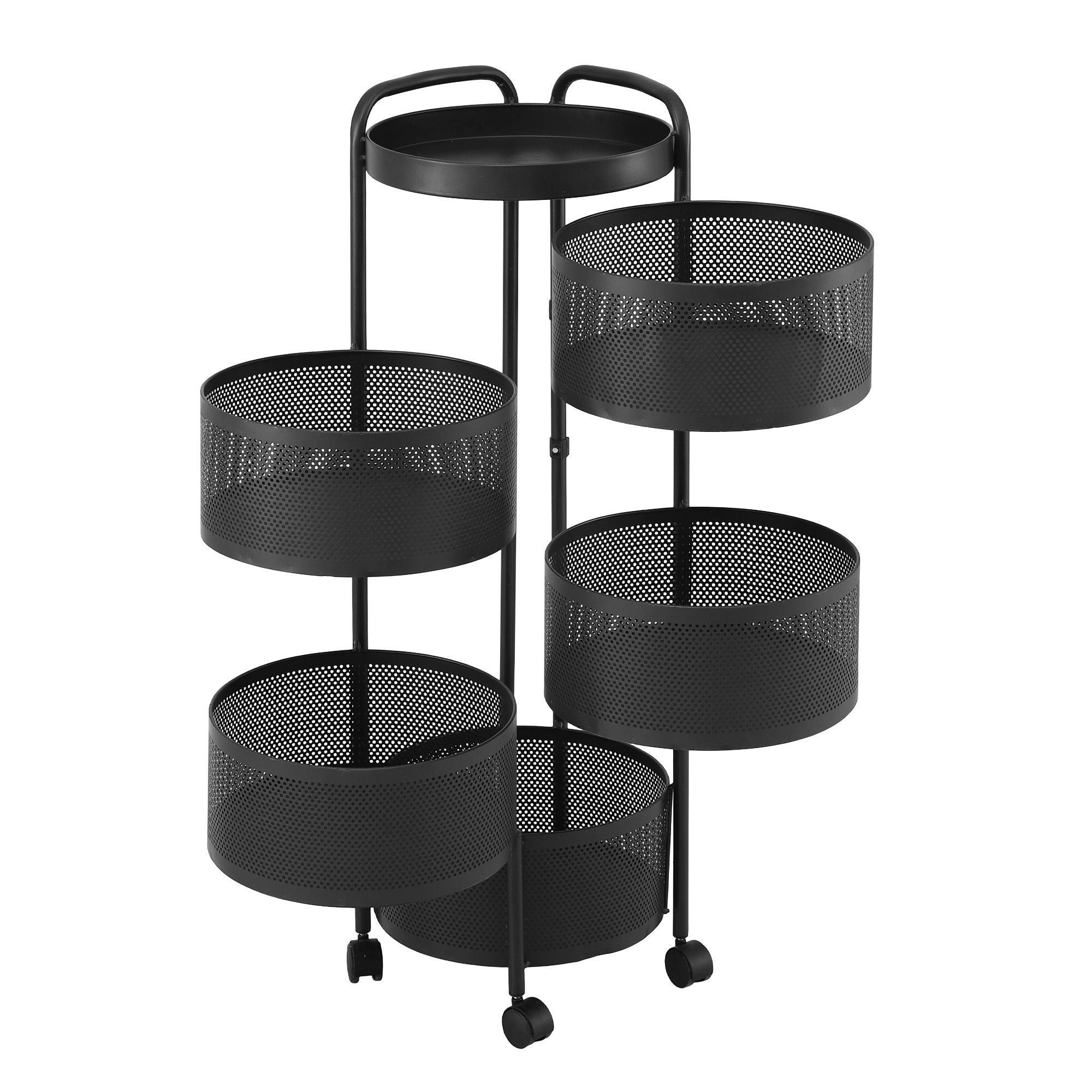 Artiss Storage Trolley Kitchen Cart 5 Tiers Storage Rack Round Basket Black