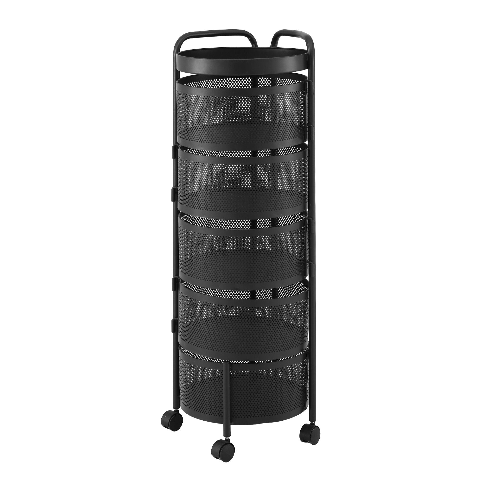Artiss Storage Trolley Kitchen Cart 5 Tiers Storage Rack Round Basket Black
