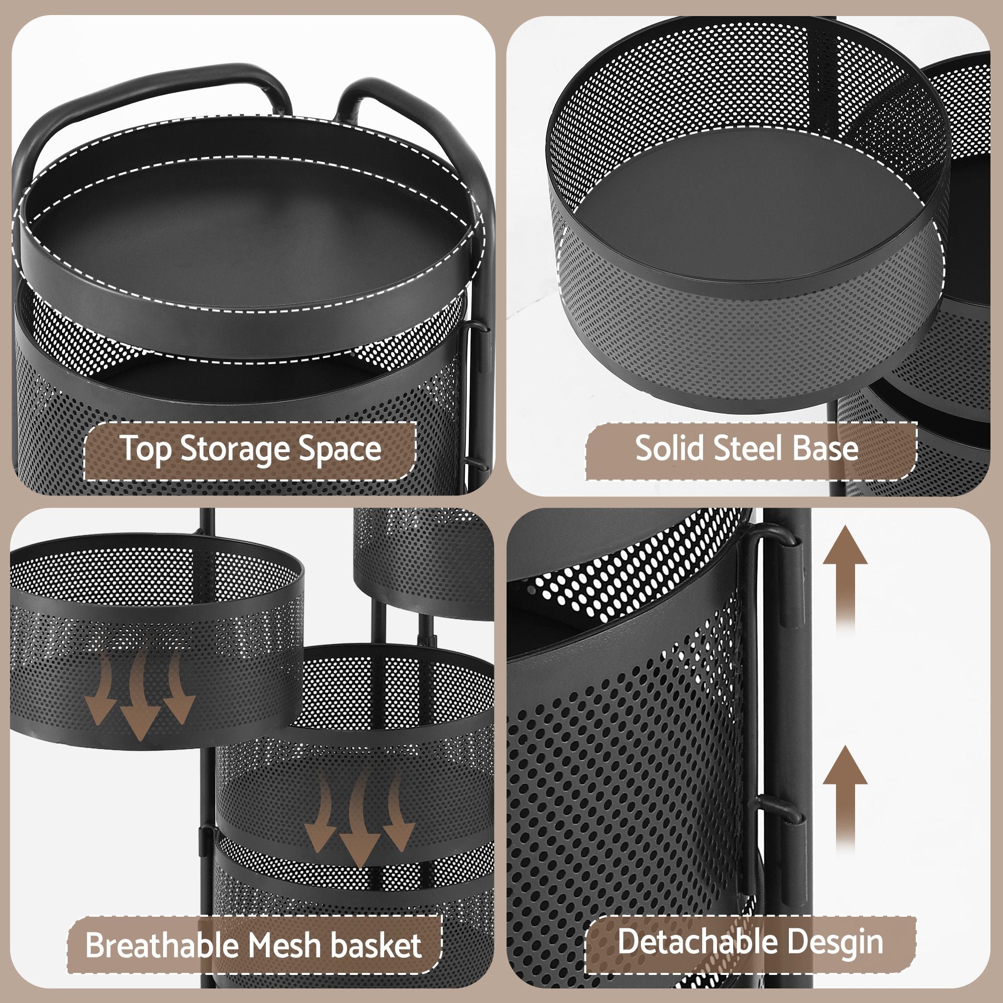Artiss Storage Trolley Kitchen Cart 5 Tiers Storage Rack Round Basket Black