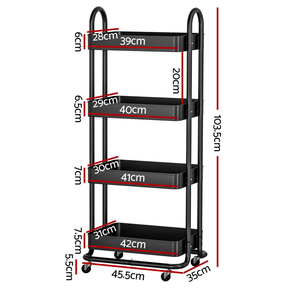 Kitchen & Dining Trolleys: Artiss Storage Trolley Kitchen Cart 4 Tiers Black