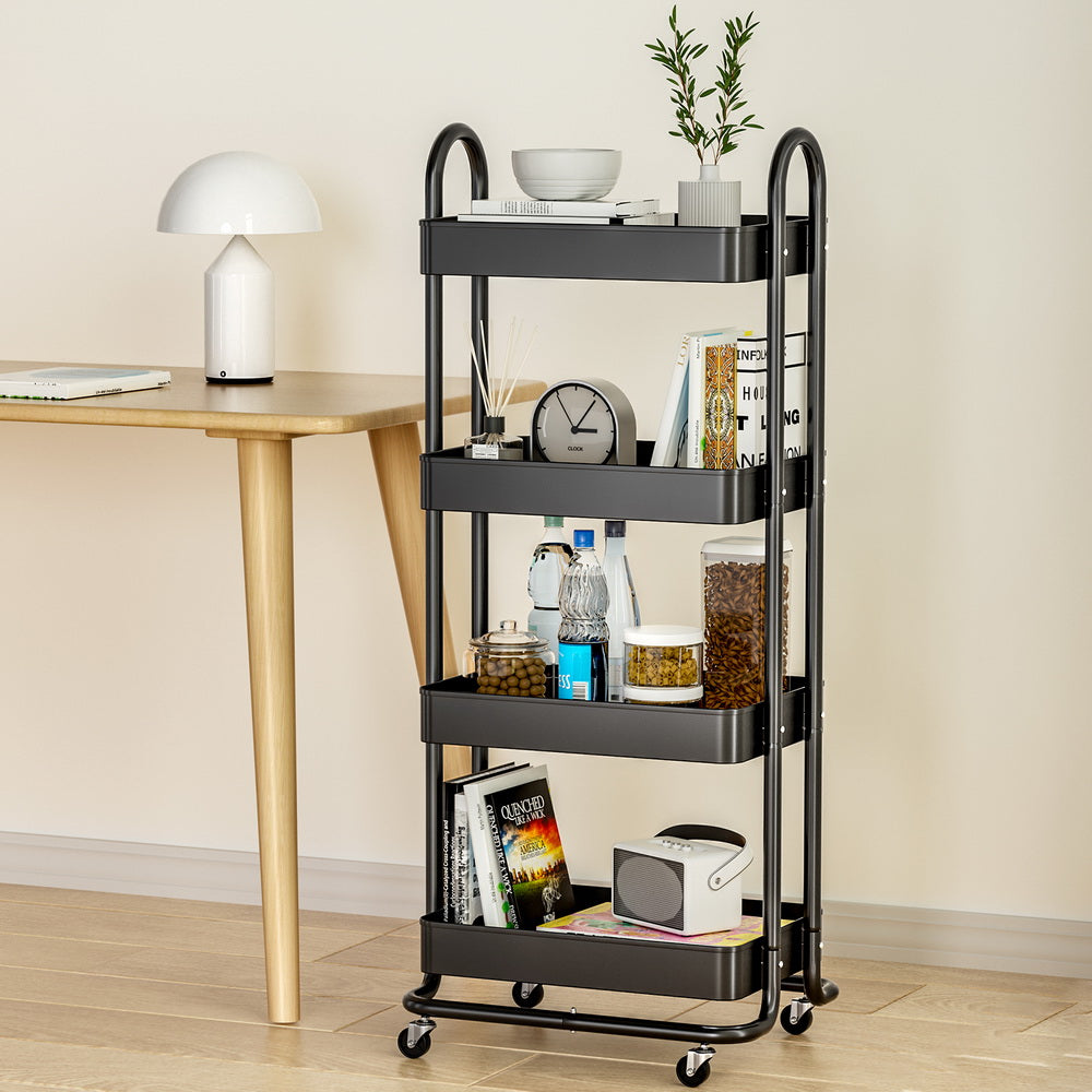 Kitchen & Dining Trolleys: Artiss Storage Trolley Kitchen Cart 4 Tiers Black