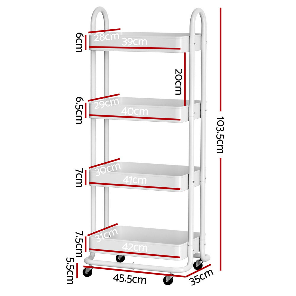 Kitchen & Dining Trolleys: Artiss Storage Trolley Kitchen Cart 4 Tiers White