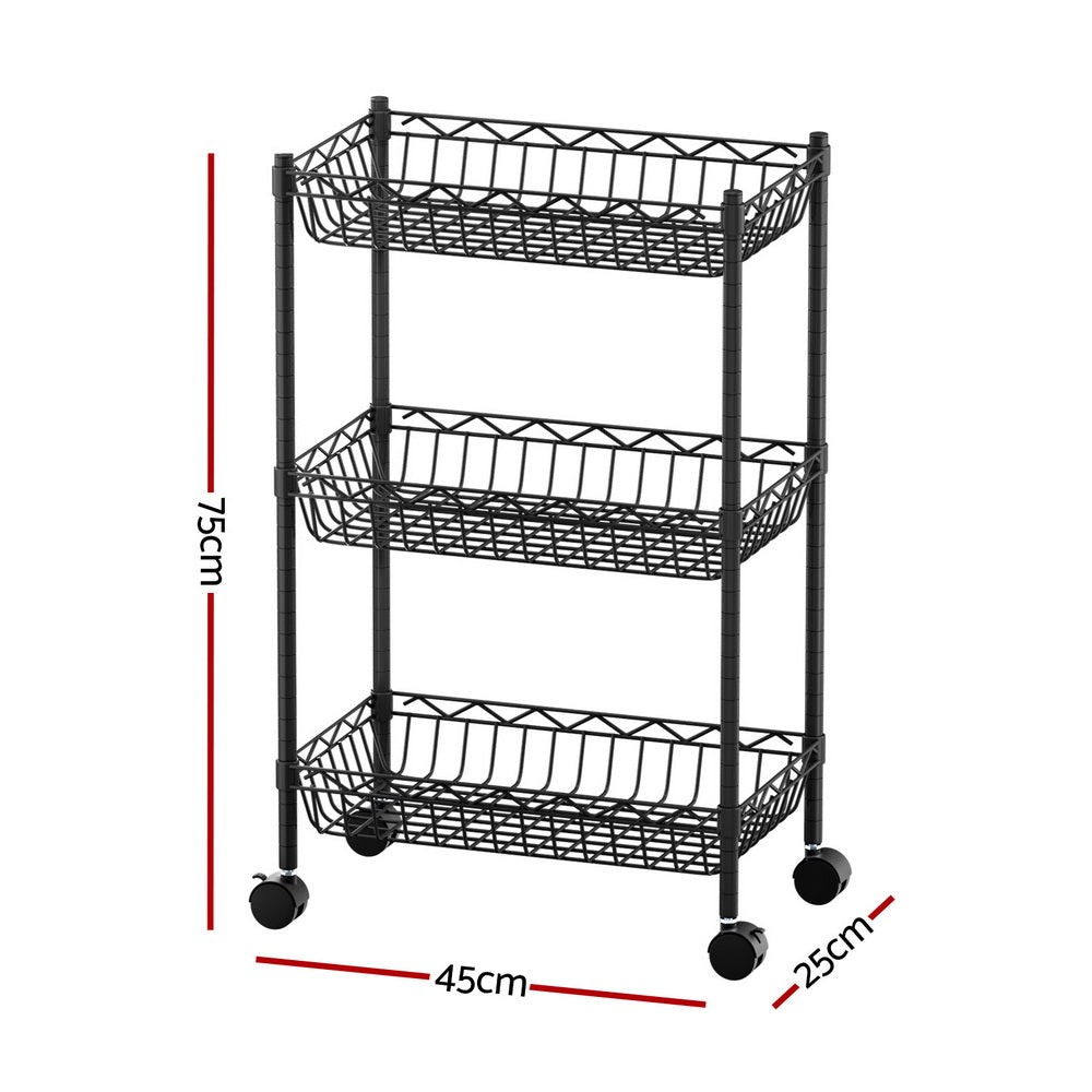 Kitchen & Dining Trolleys: Artiss 3-Tier Shelving Unit Adjustable Garage Storage Kitchen Rack With Wheels