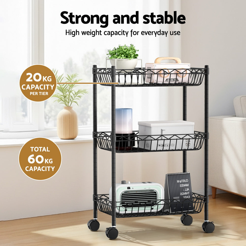 Kitchen & Dining Trolleys: Artiss 3-Tier Shelving Unit Adjustable Garage Storage Kitchen Rack With Wheels