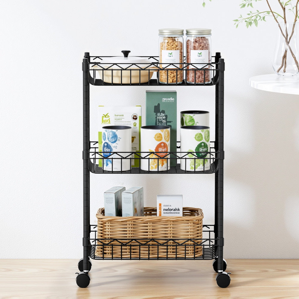 Kitchen & Dining Trolleys: Artiss 3-Tier Shelving Unit Adjustable Garage Storage Kitchen Rack With Wheels