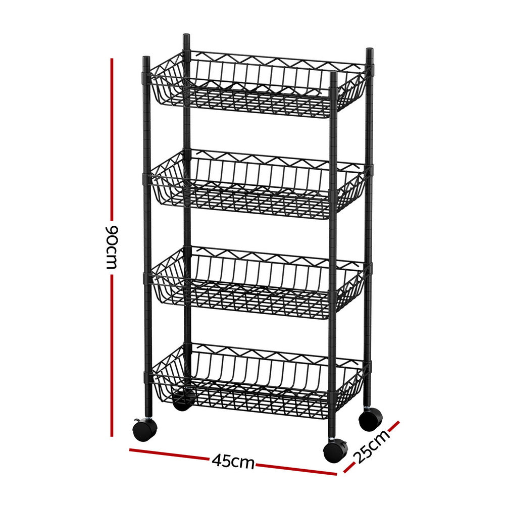 Kitchen & Dining Trolleys: Artiss 4-Tier Shelving Unit Adjustable Garage Storage Kitchen Rack With Wheels