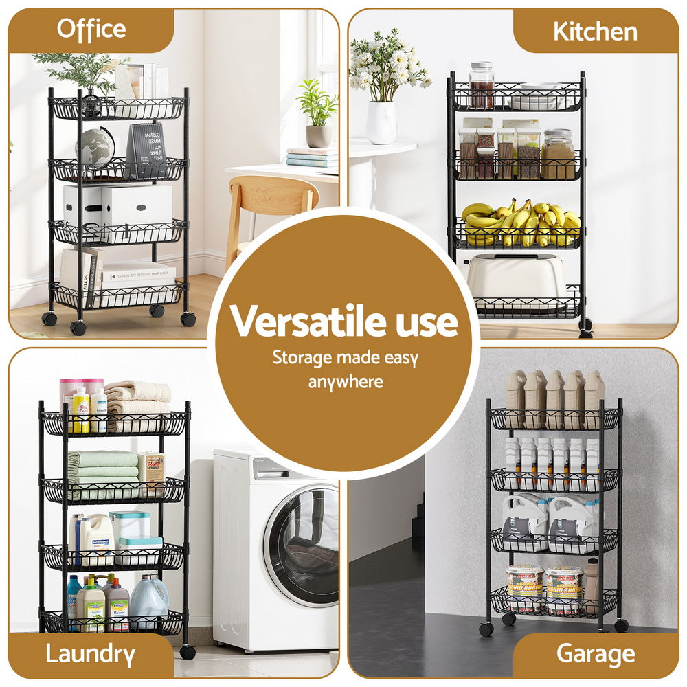 Kitchen & Dining Trolleys: Artiss 4-Tier Shelving Unit Adjustable Garage Storage Kitchen Rack With Wheels