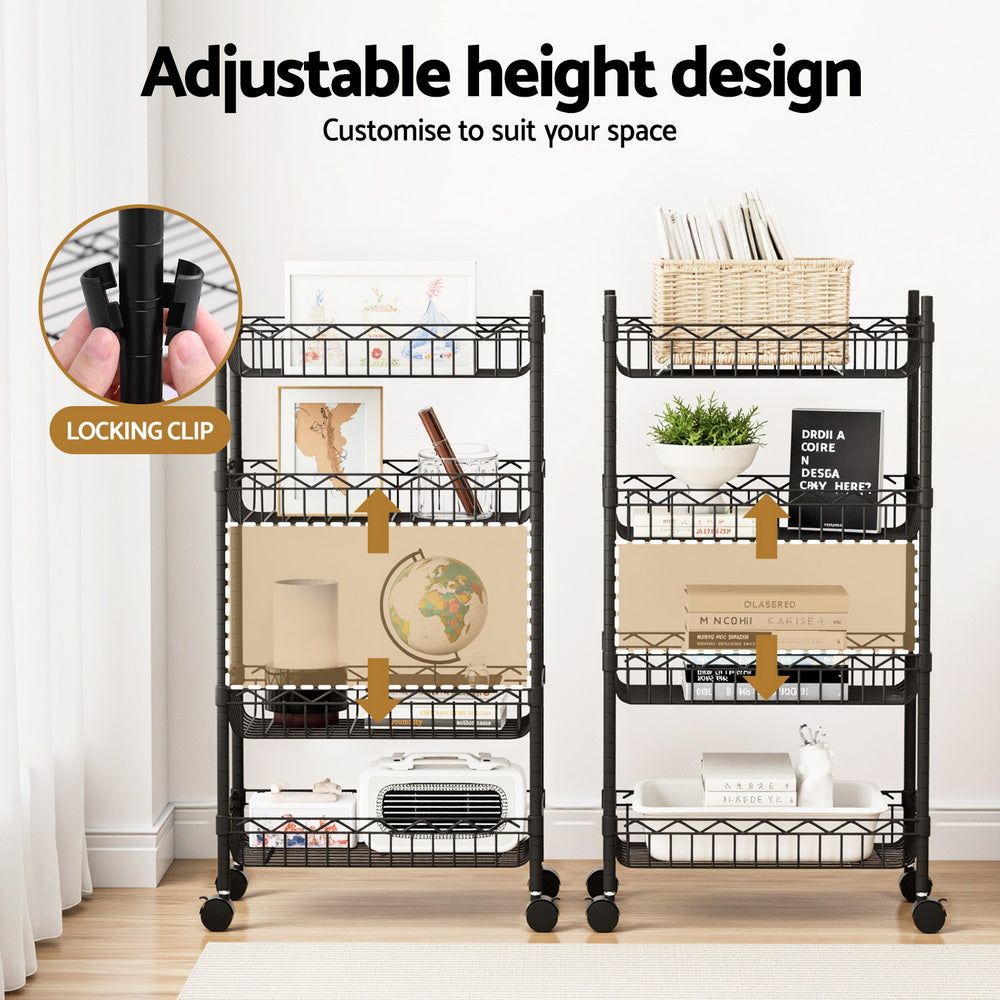 Kitchen & Dining Trolleys: Artiss 4-Tier Shelving Unit Adjustable Garage Storage Kitchen Rack With Wheels
