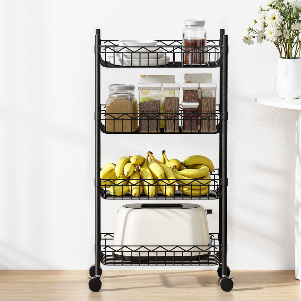 Kitchen & Dining Trolleys: Artiss 4-Tier Shelving Unit Adjustable Garage Storage Kitchen Rack With Wheels
