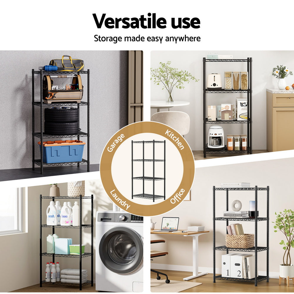 Kitchen & Dining Trolleys: Artiss 4-Tier Shelving Unit Adjustable Garage Storage Shelves Kitchen Rack Steel
