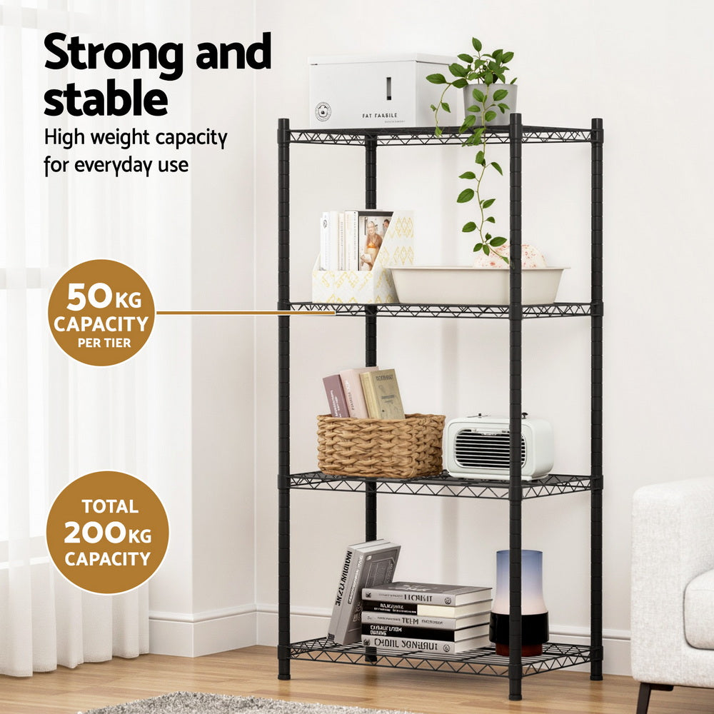 Kitchen & Dining Trolleys: Artiss 4-Tier Shelving Unit Adjustable Garage Storage Shelves Kitchen Rack Steel