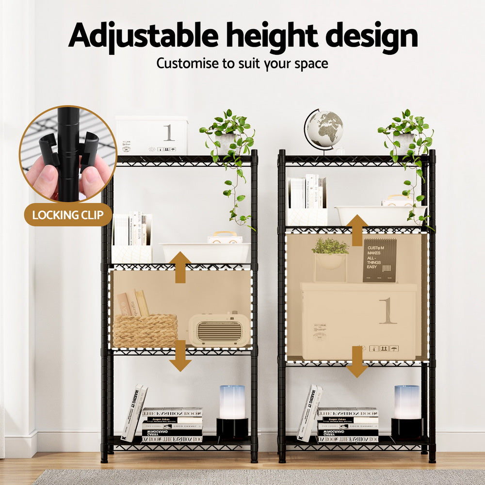 Kitchen & Dining Trolleys: Artiss 4-Tier Shelving Unit Adjustable Garage Storage Shelves Kitchen Rack Steel
