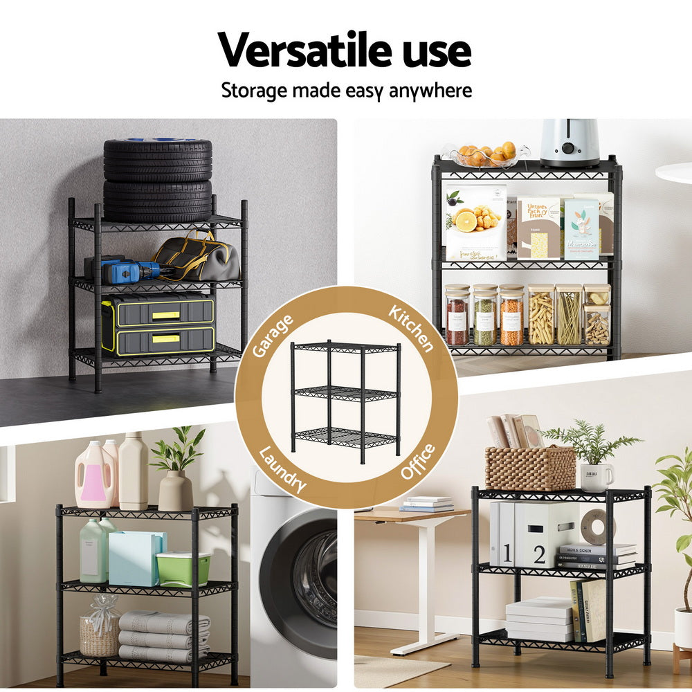 Kitchen & Dining Trolleys: Artiss 3-Tier Shelving Unit Adjustable Garage Storage Shelves Kitchen Rack Steel
