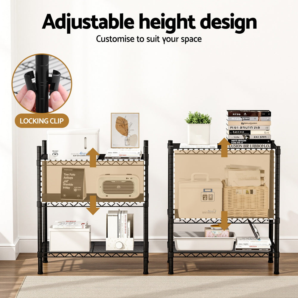 Kitchen & Dining Trolleys: Artiss 3-Tier Shelving Unit Adjustable Garage Storage Shelves Kitchen Rack Steel