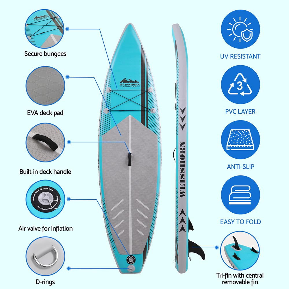 Paddleboards: Weisshorn Stand Up Paddle Board 10.5ft Inflatable SUP Surfboard Paddleboard Kayak Surf Green