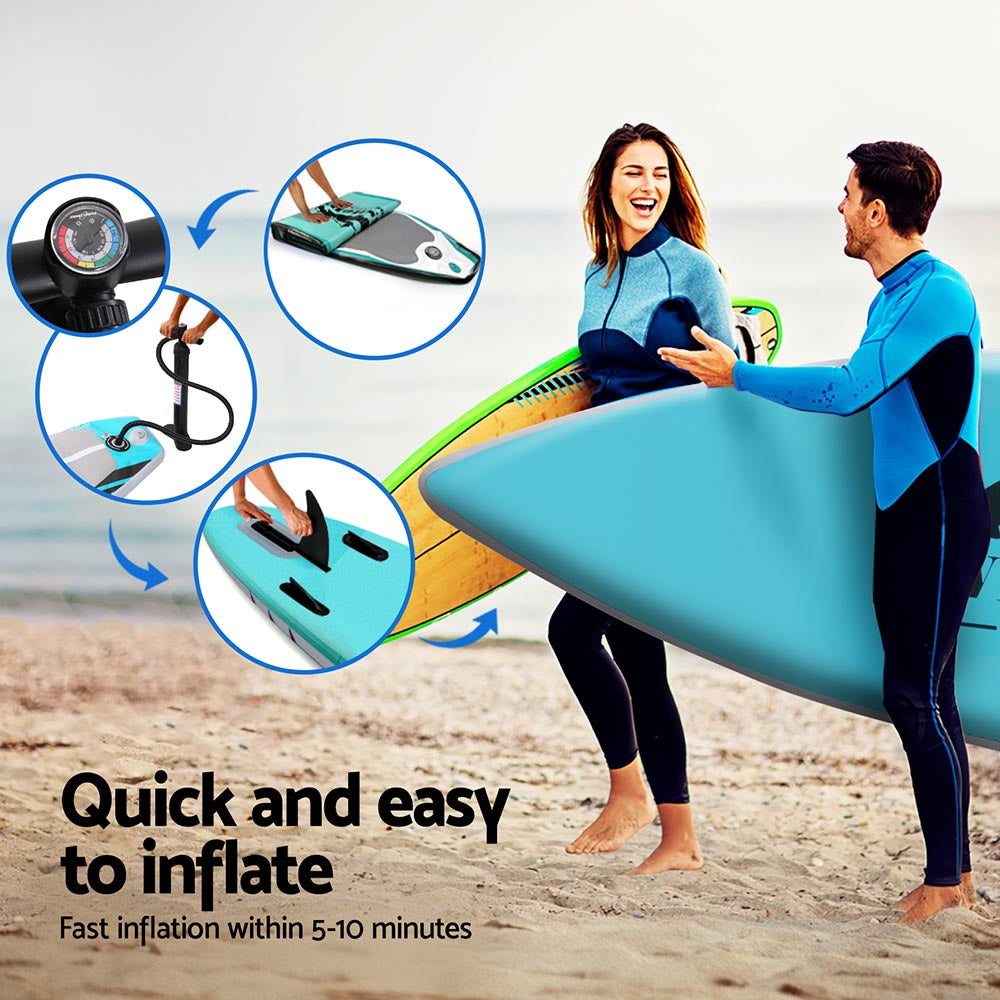 Paddleboards: Weisshorn Stand Up Paddle Board 10.5ft Inflatable SUP Surfboard Paddleboard Kayak Surf Green